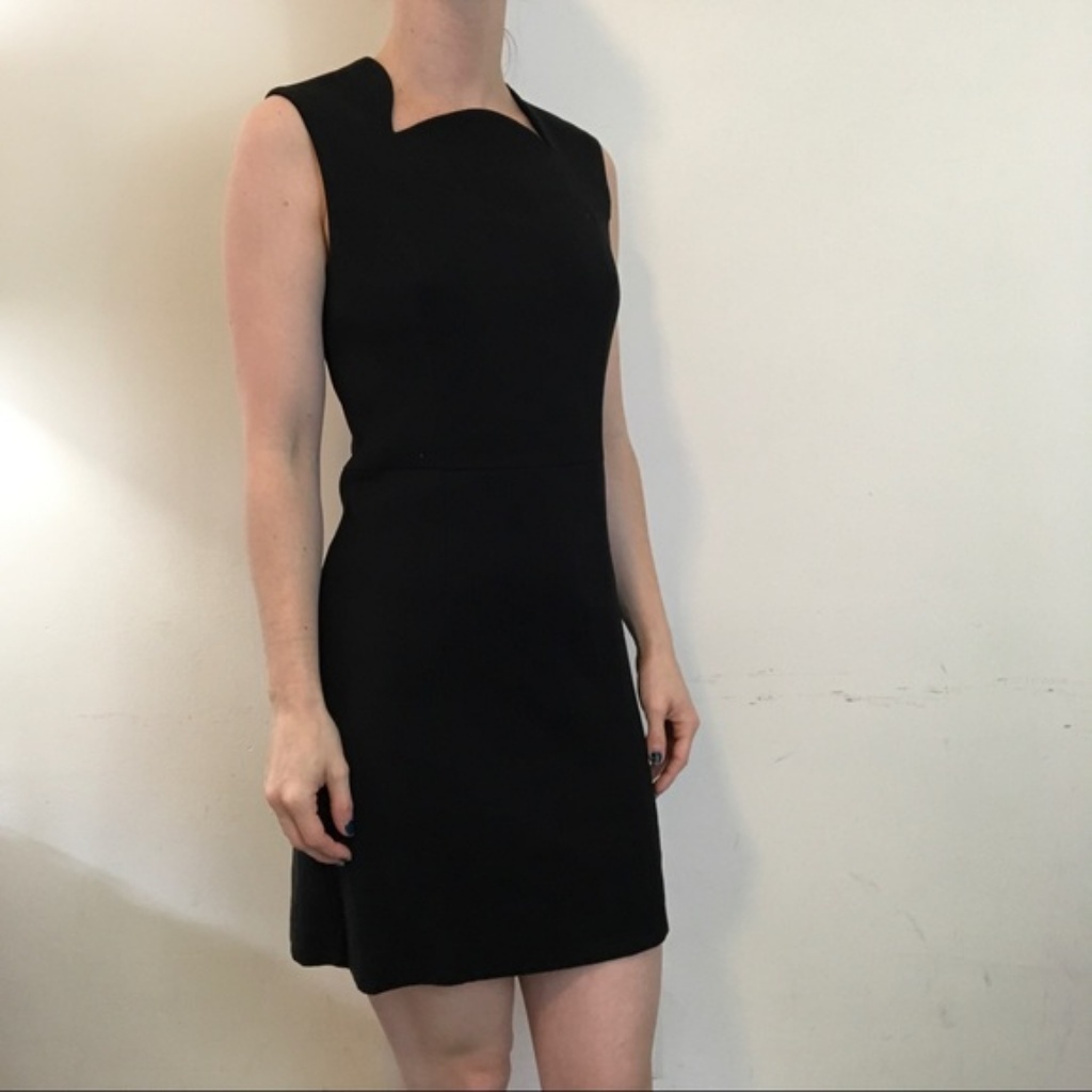 New Theyskens' Theory Wool Cut Out Geometric Neckline Shift Sheath Mini Dress